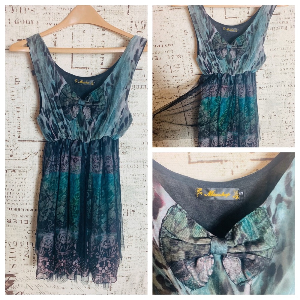 Missshop Bow Tulle Dress Size Small Green Black